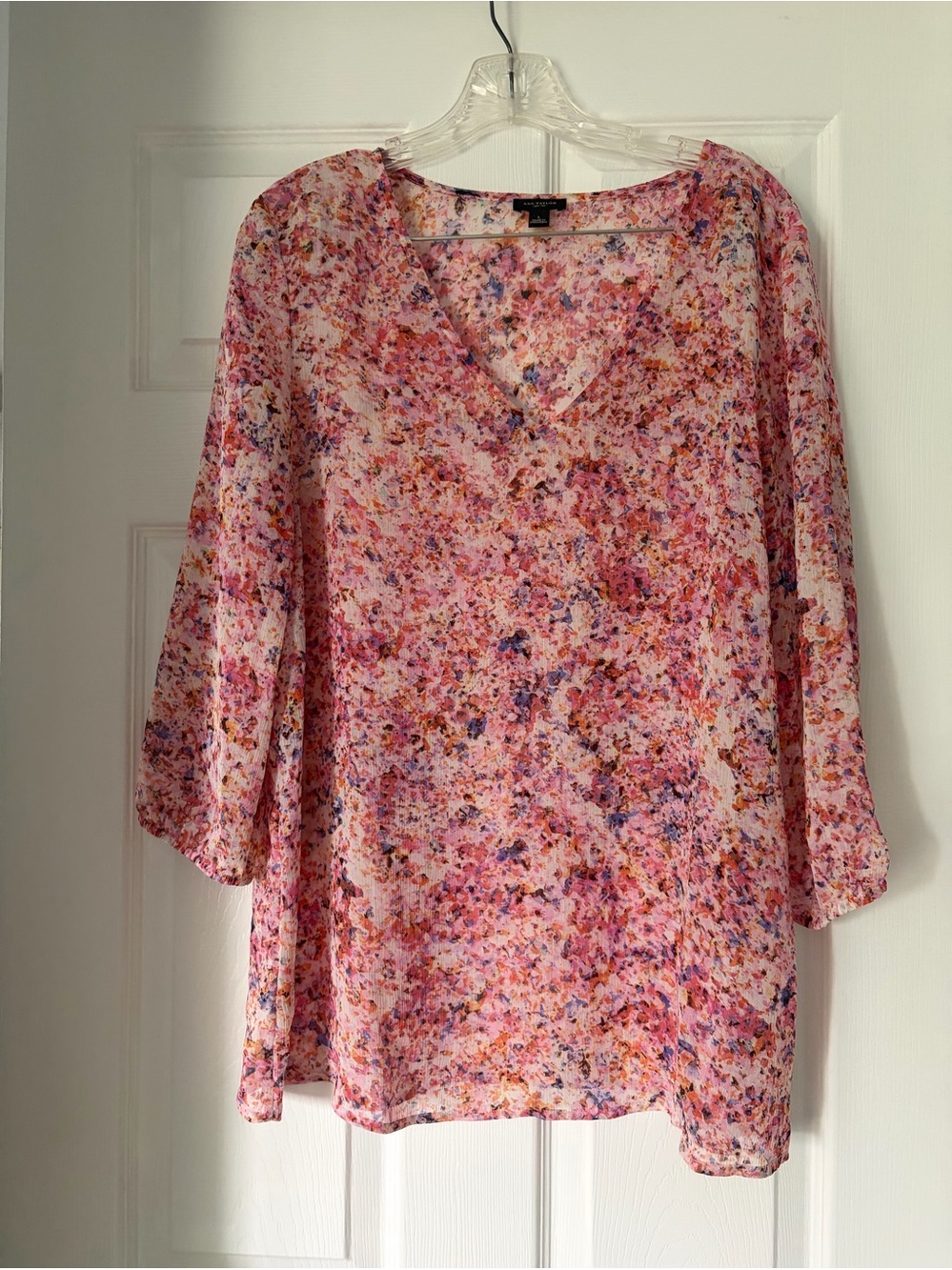 Ann Taylor Women’s Large Watercolor Floral Tunic Blouse Pink Purple Orange